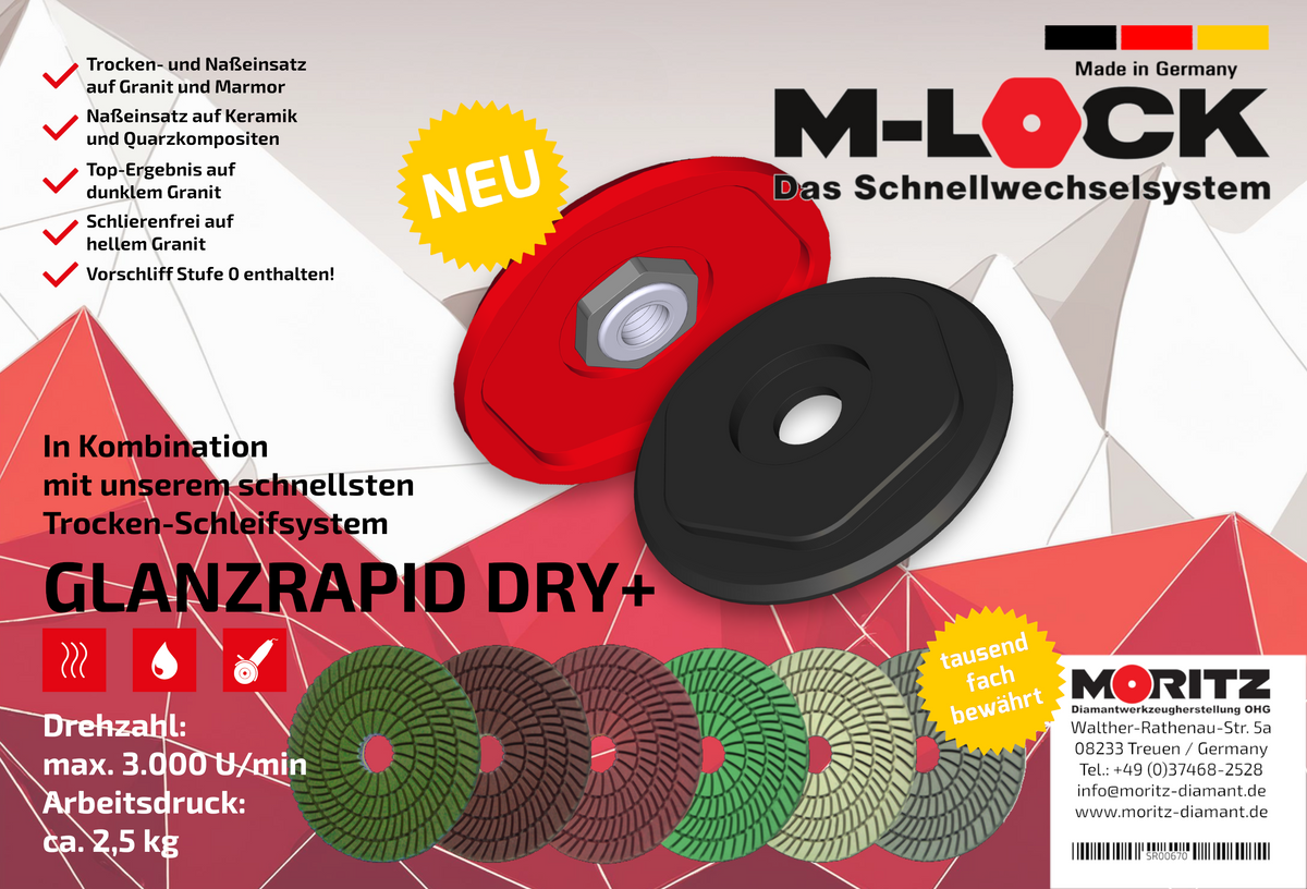 Diamant-Schleifset Glanzrapid DRY Ø100mm mit M-LOCK Schnellwechselsystem